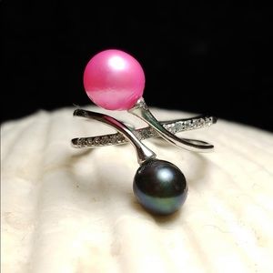 Sterling silver double Pearl ring